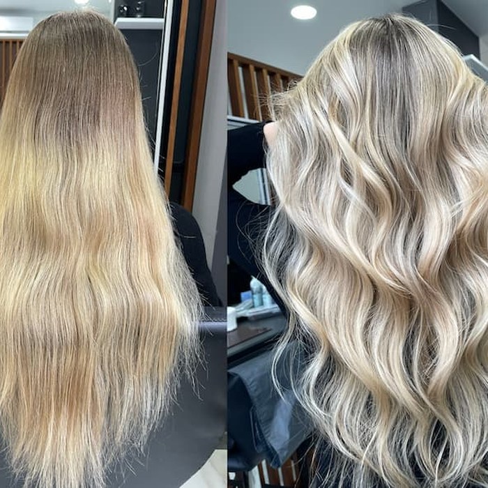 Before and after balayage color transformation by Jasmine Rivera in Tampa